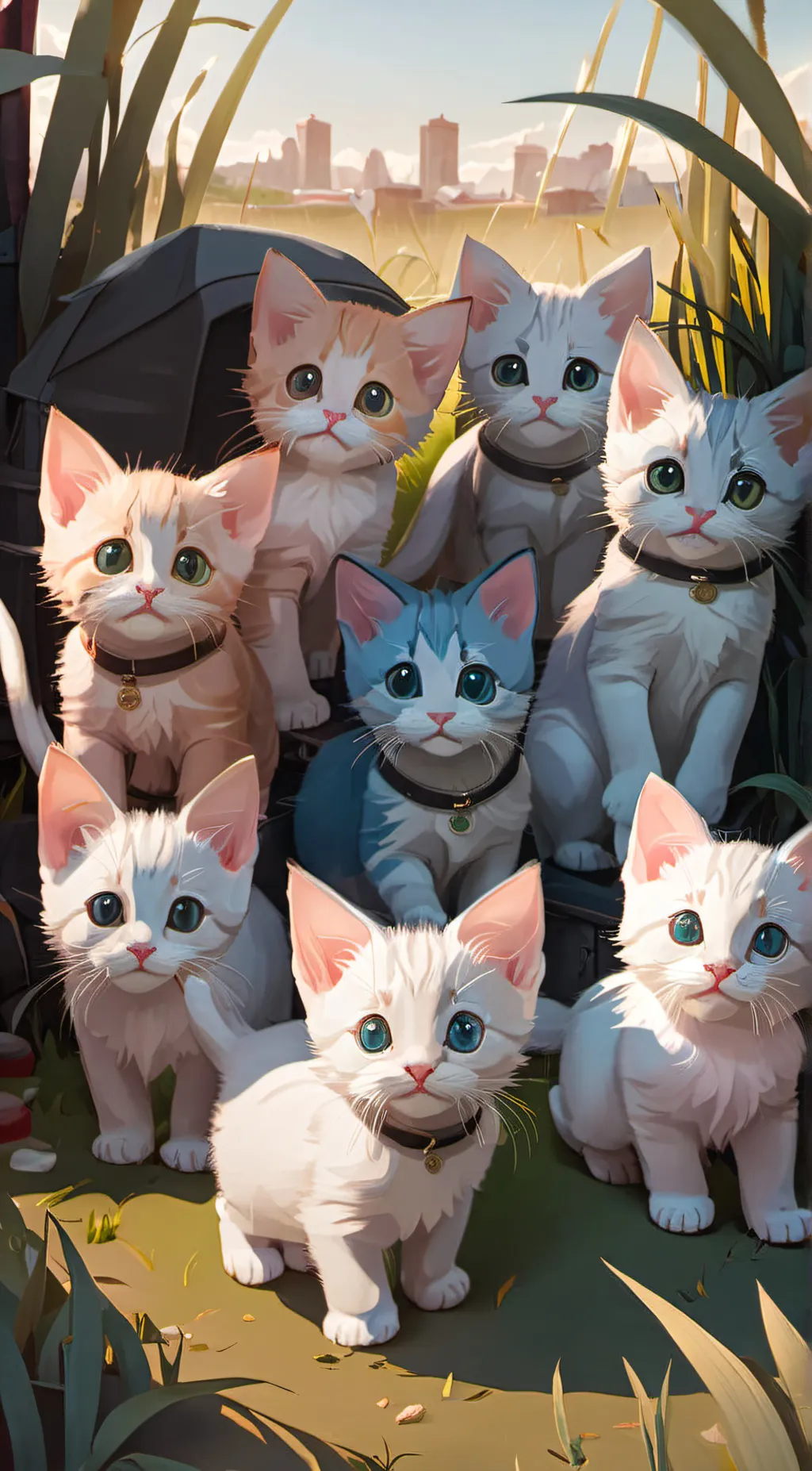 ai character: Group of kittens background