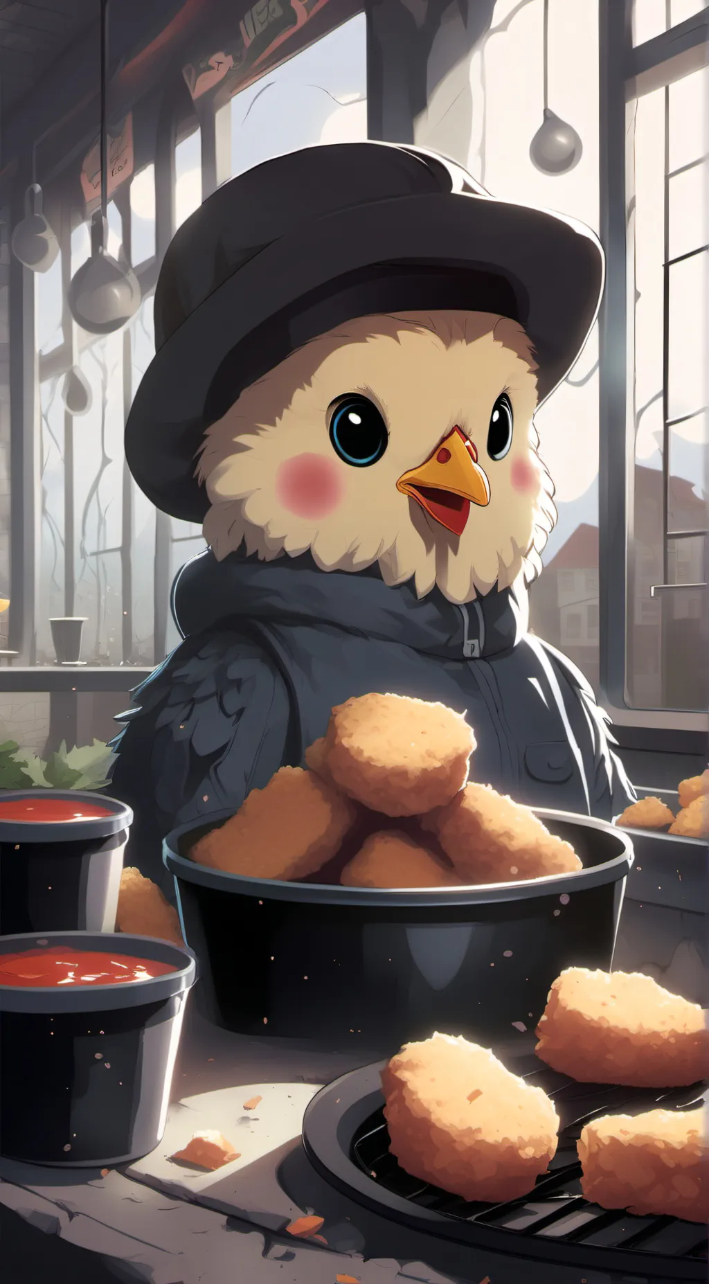 ai character: CHICKEN NUGGETS background