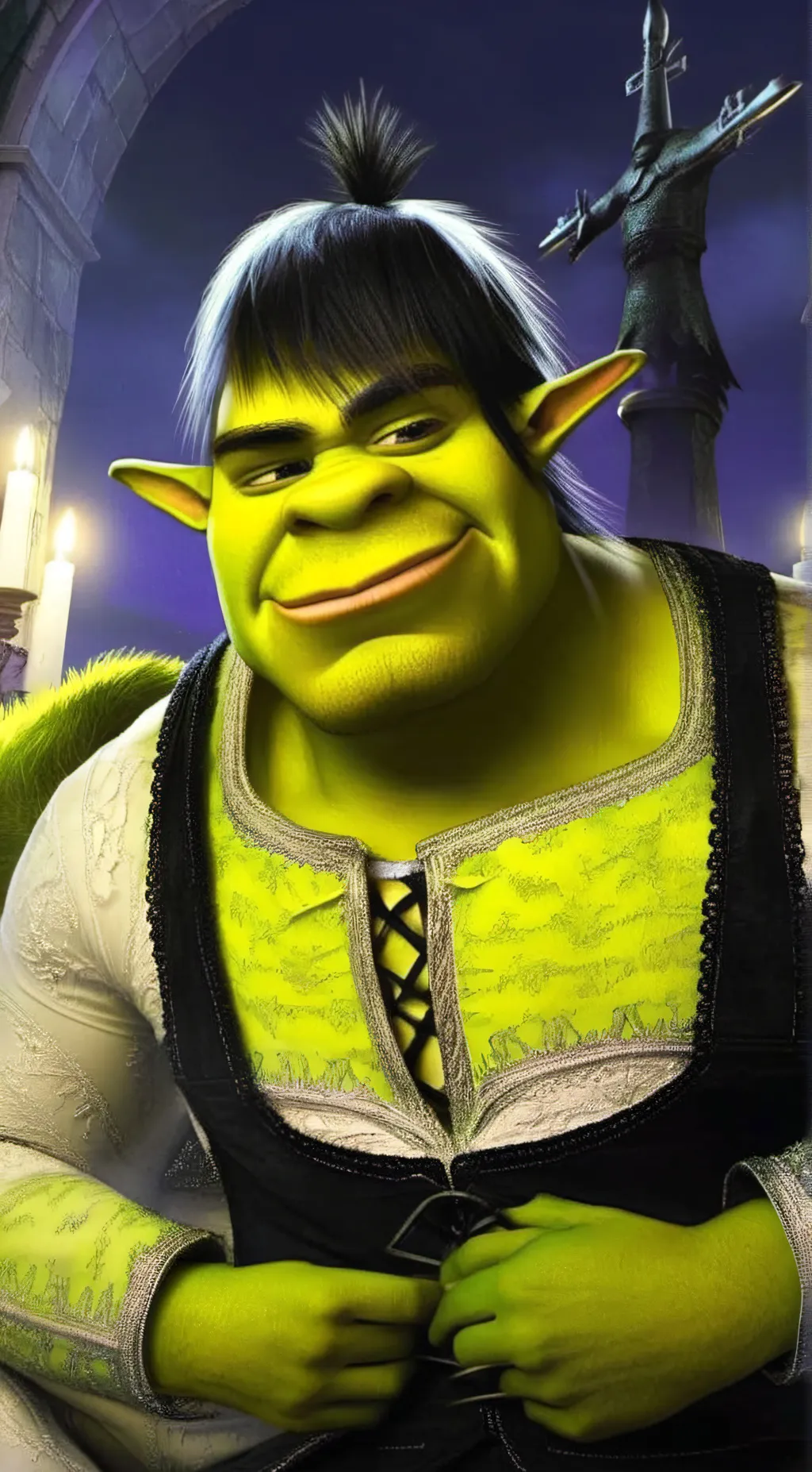 ai character: emo shrek  background