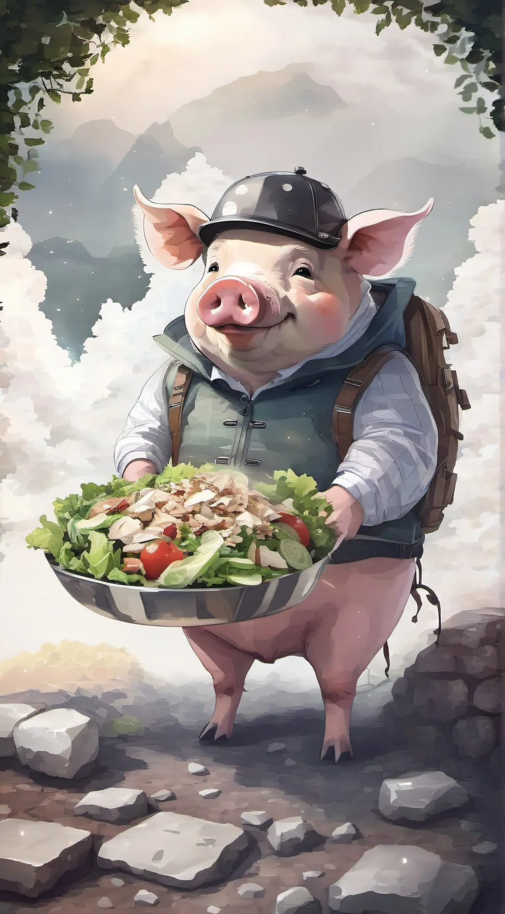 ai character: salad pig background