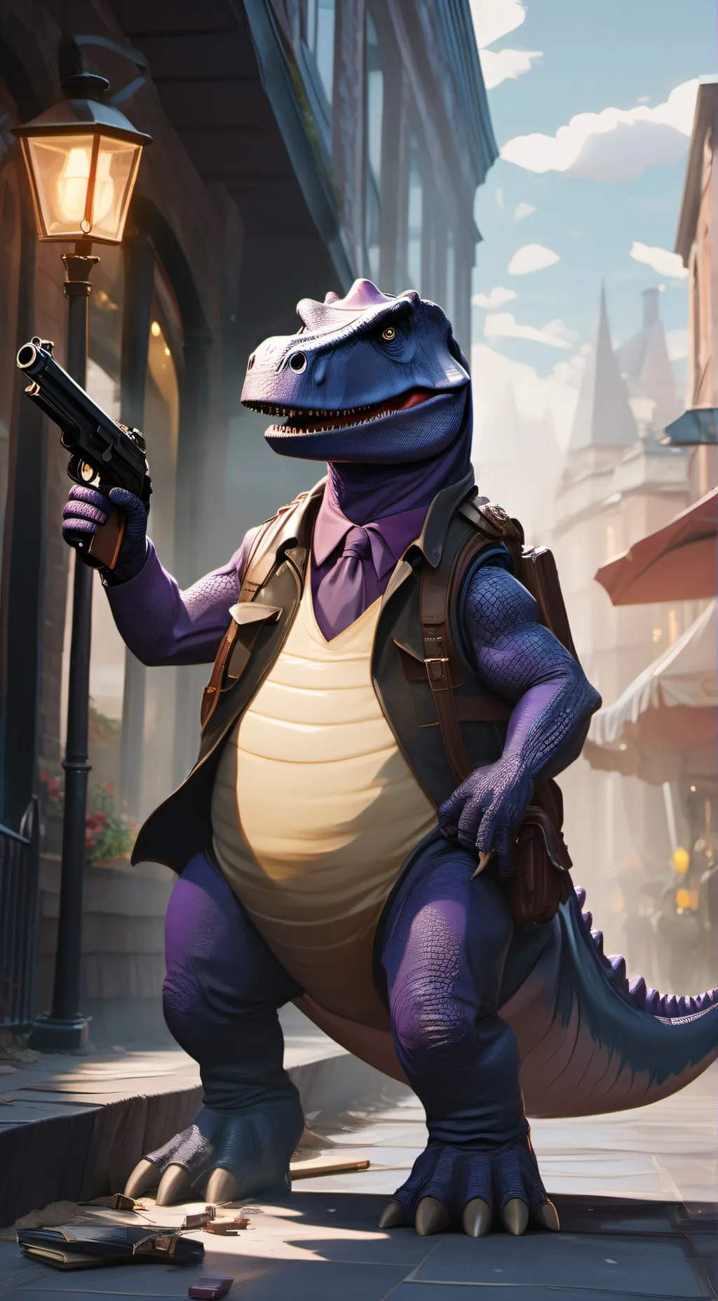 ai character: Barney With A Gun background