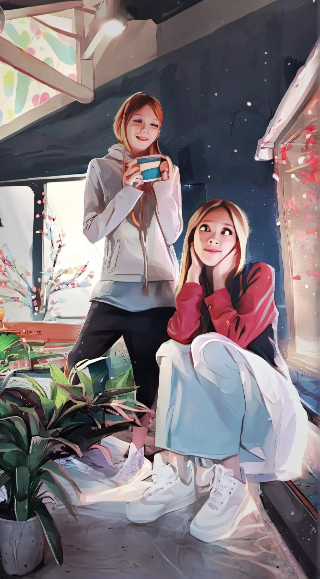 ai character: bella. and ellie  background