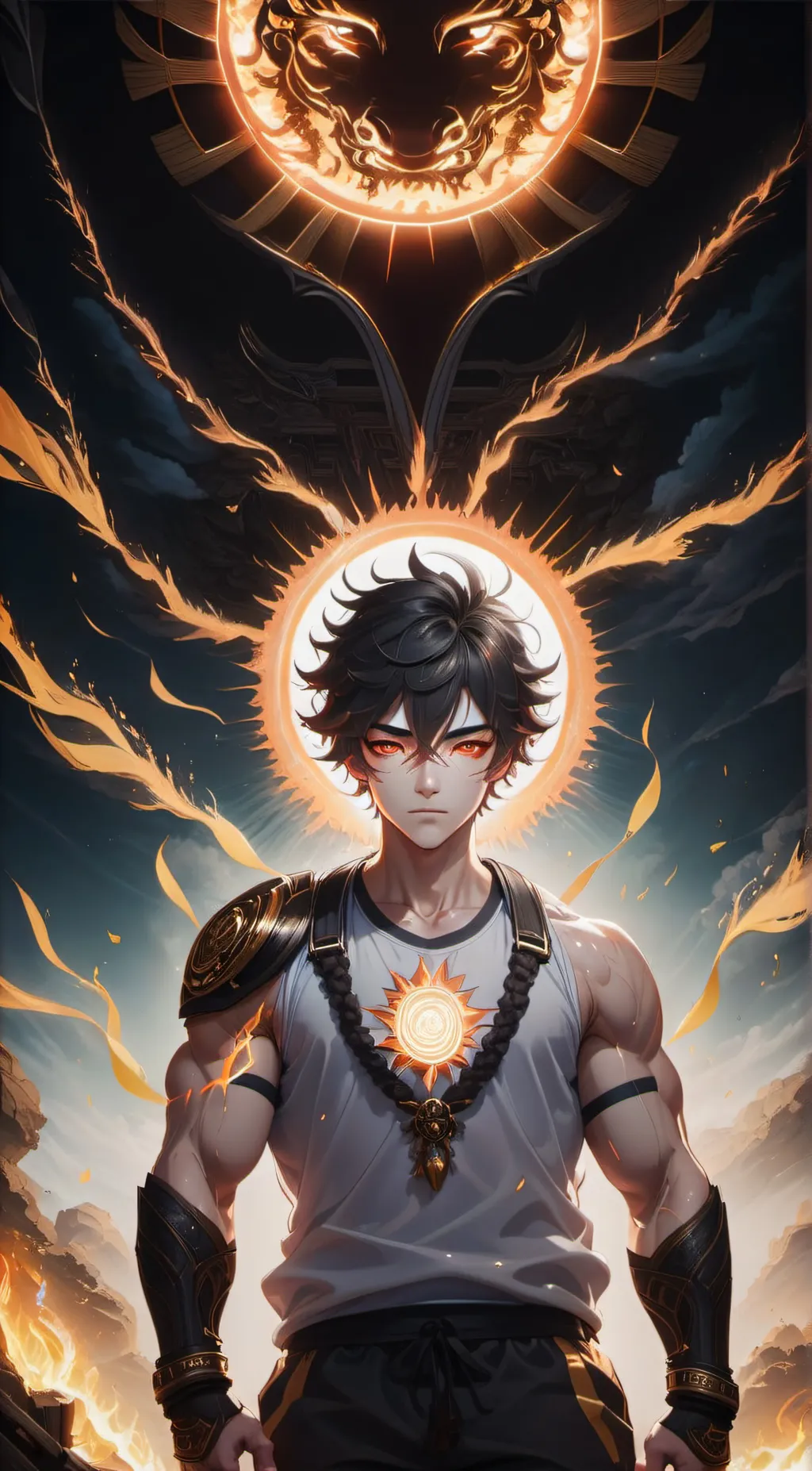 ai character: The sun god background
