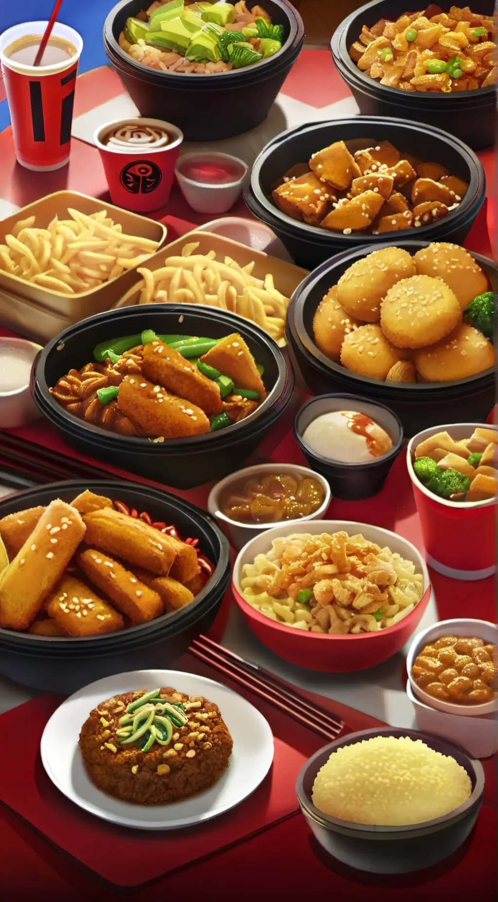 ai character: panda Express food background