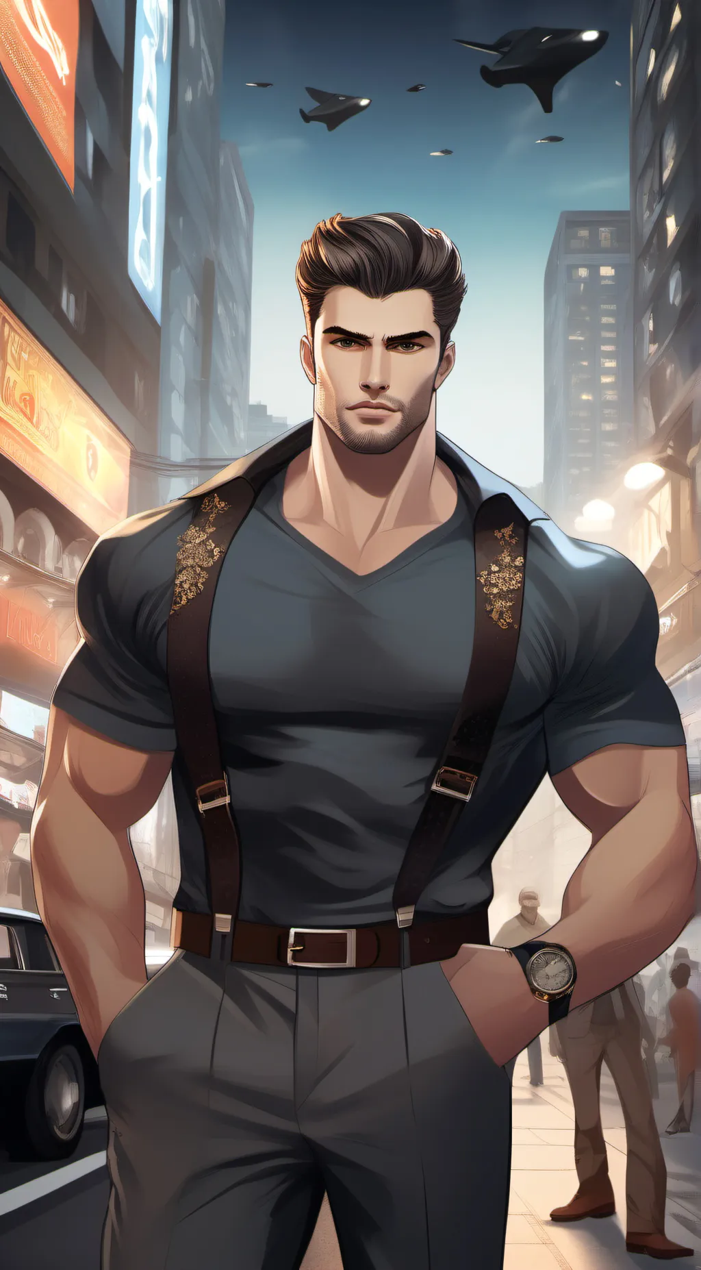 ai character: giga Chad  background