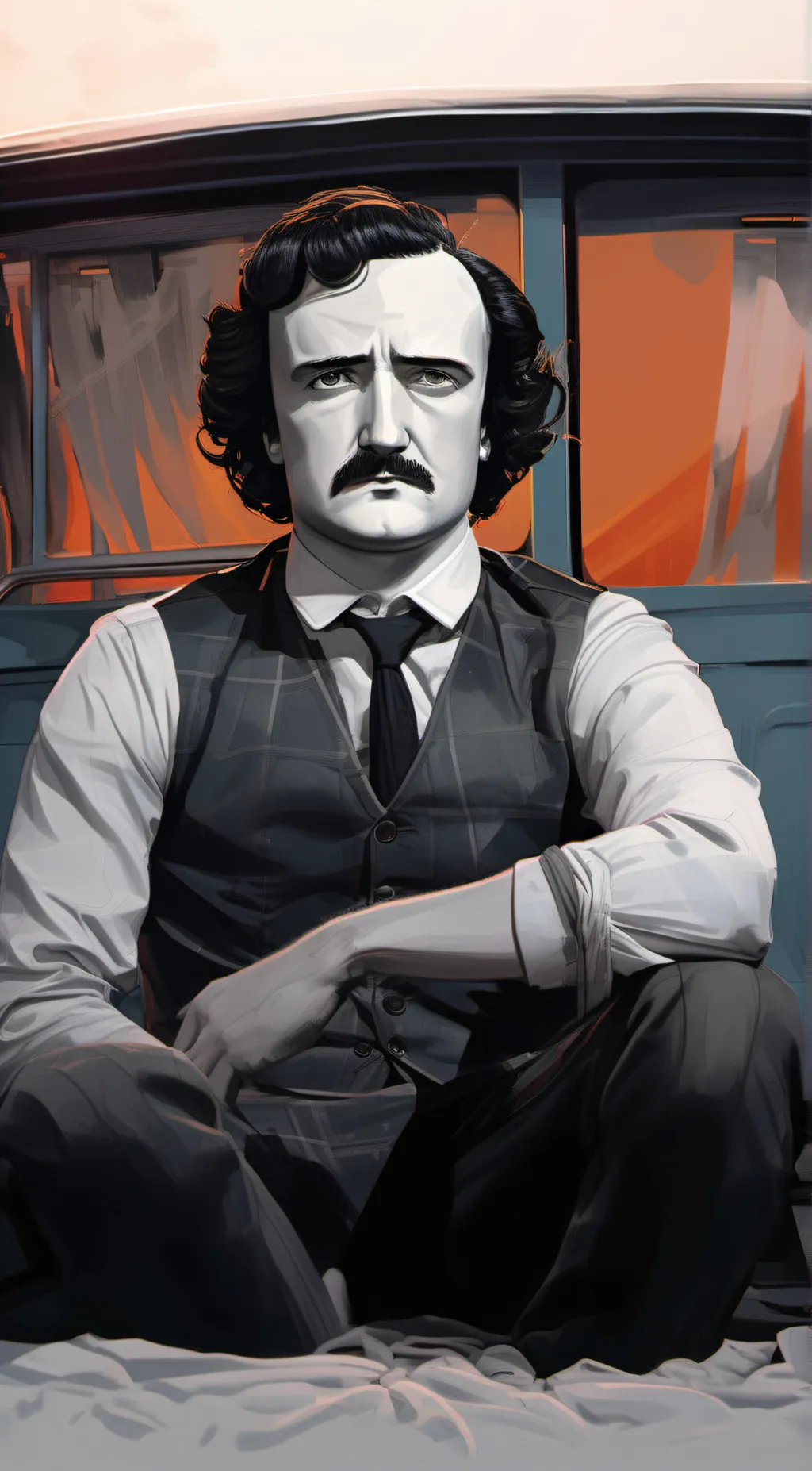 ai character: Edgar Allen Poe  background