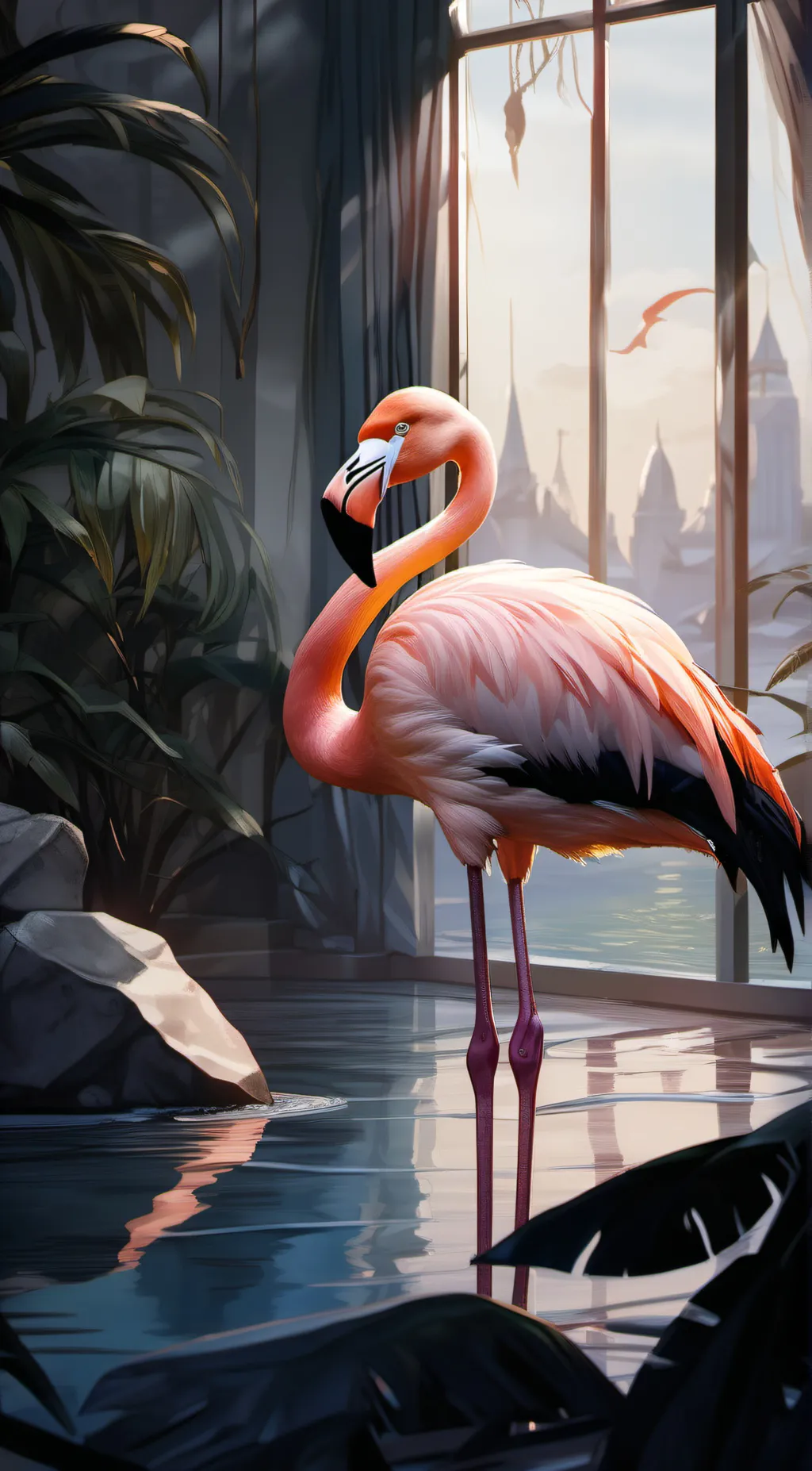 ai character: flamingo background