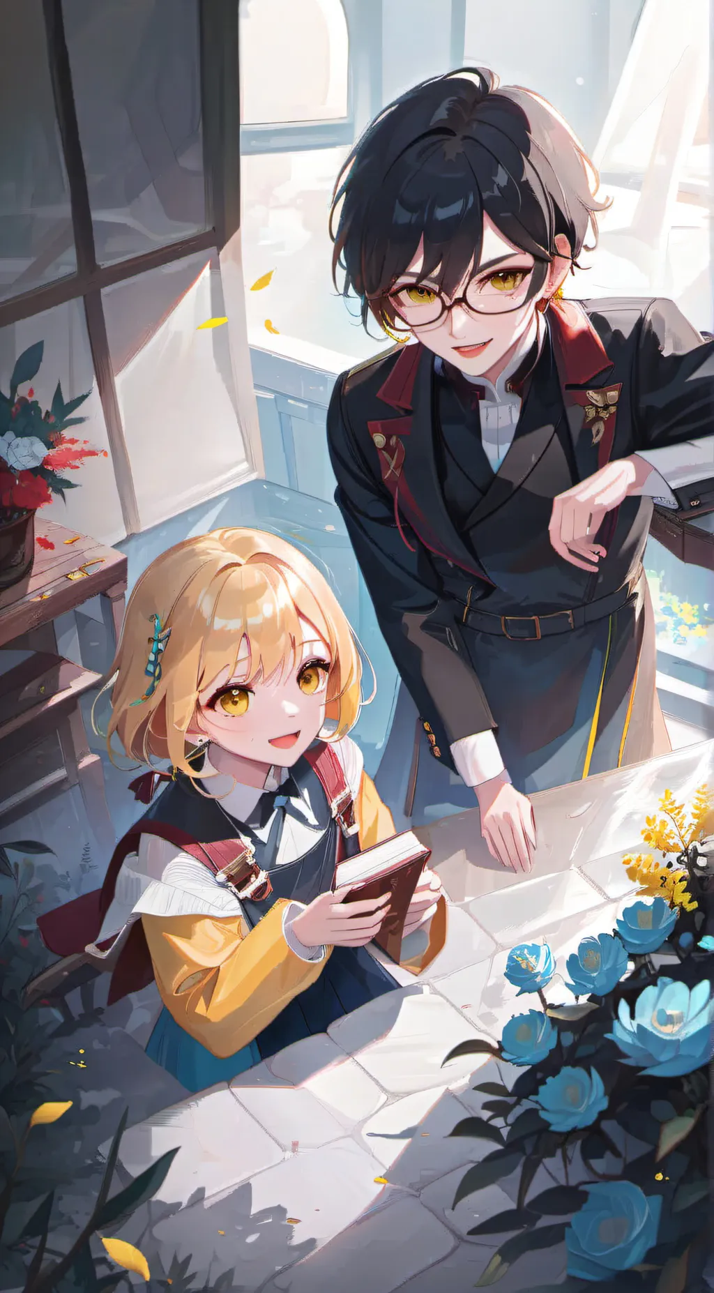 ai character: Cyan and Yellow background