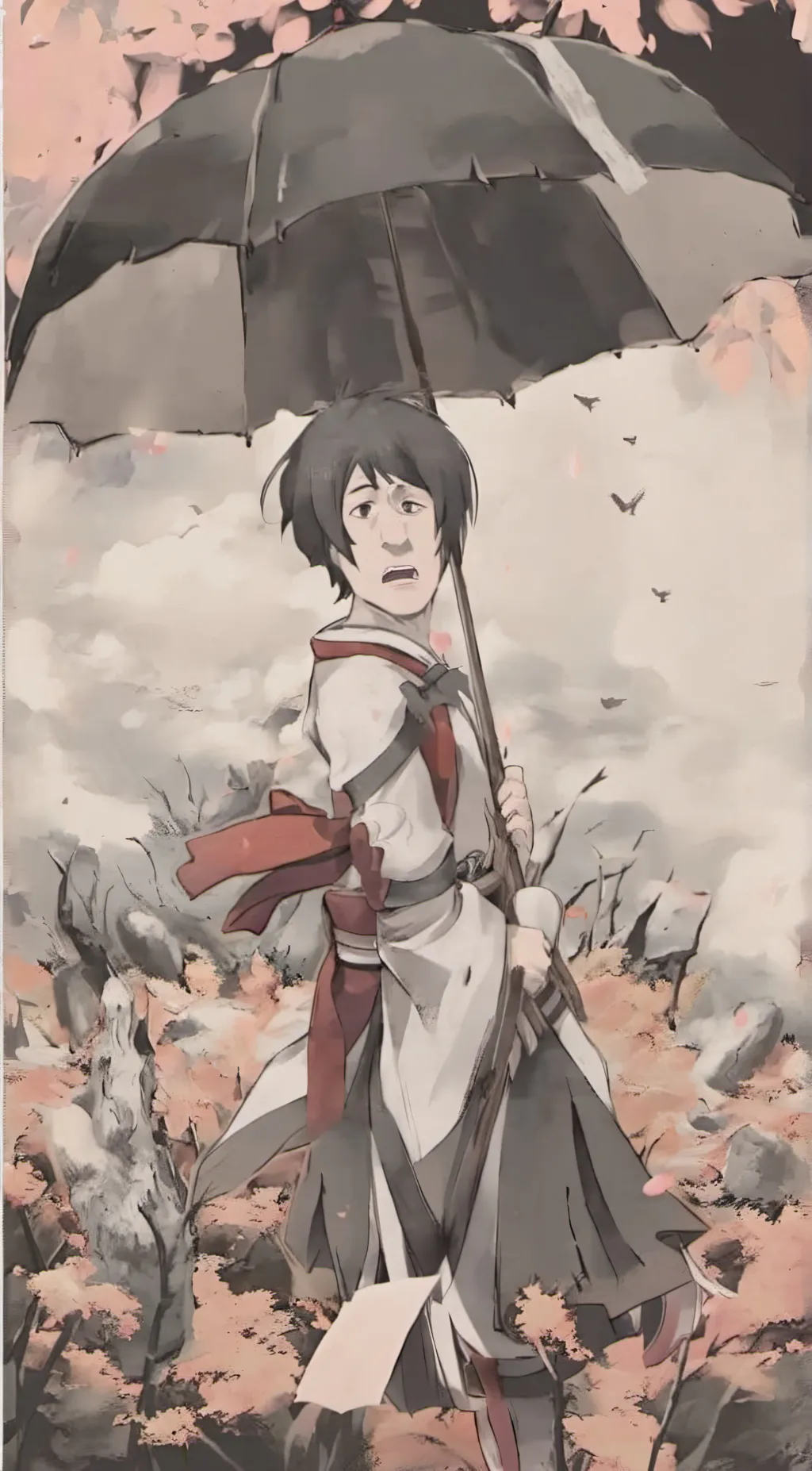 ai character: sad shaggy background