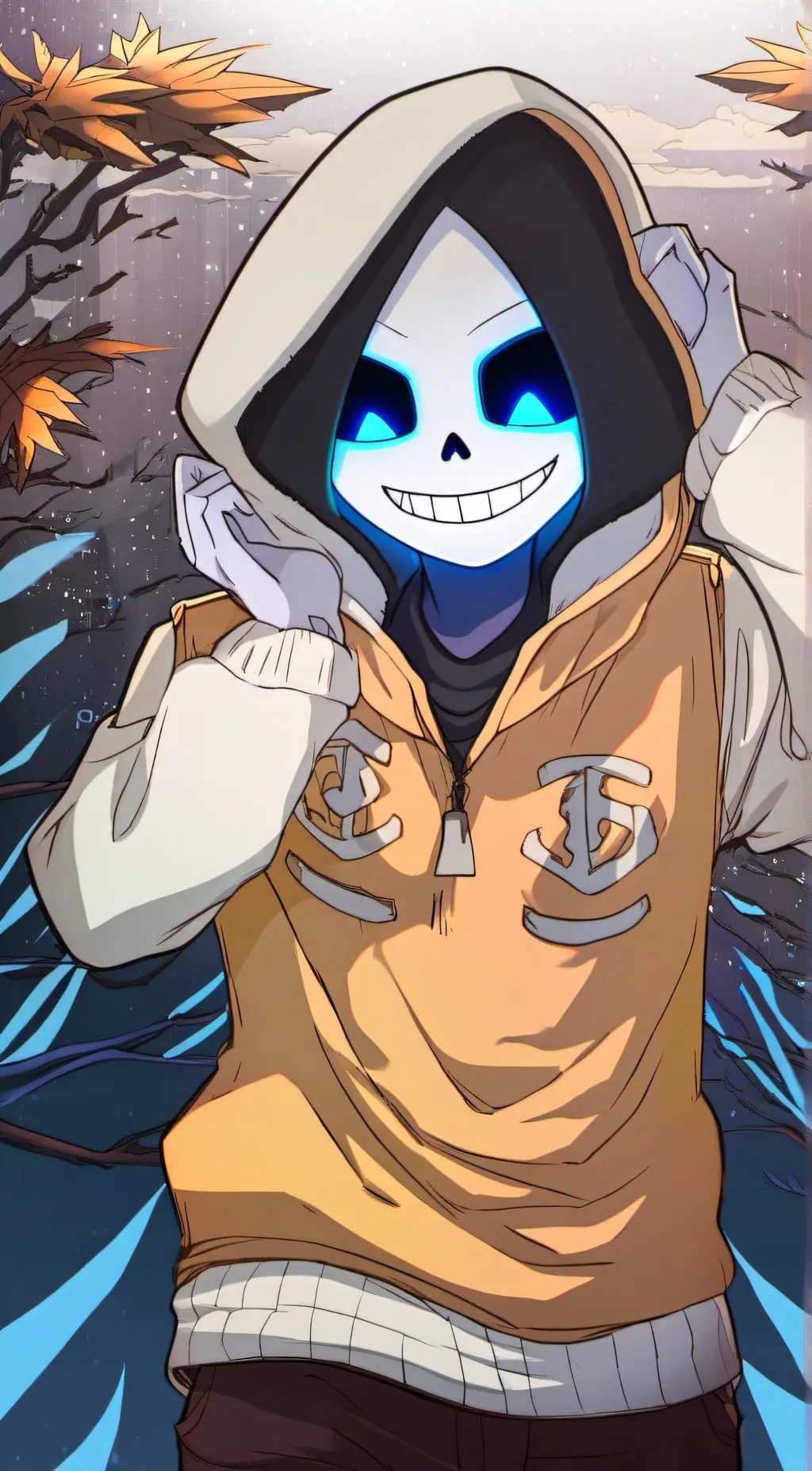 ai character: happy Sans background