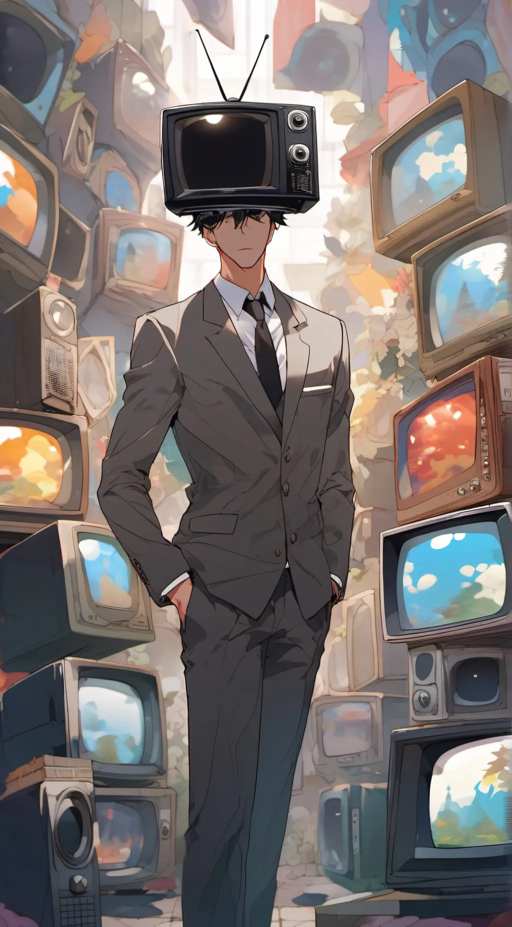 ai character: large TV man background