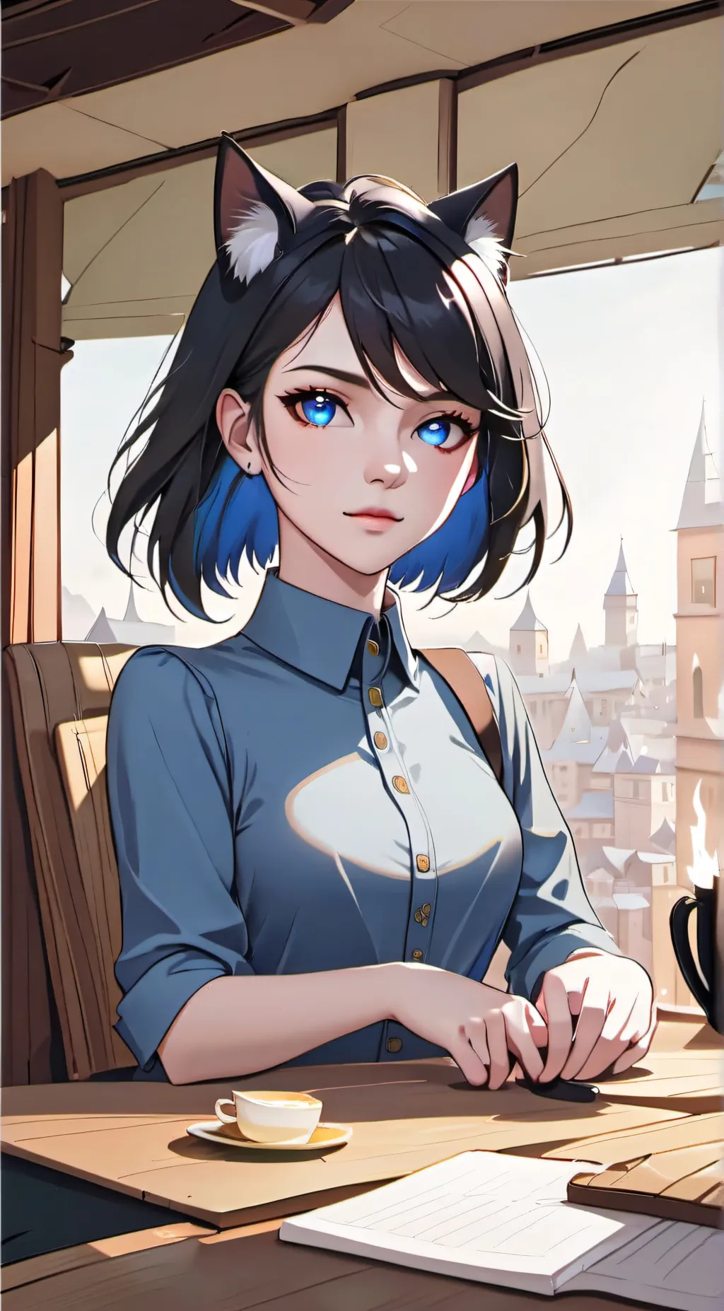 ai character: blue cat  background