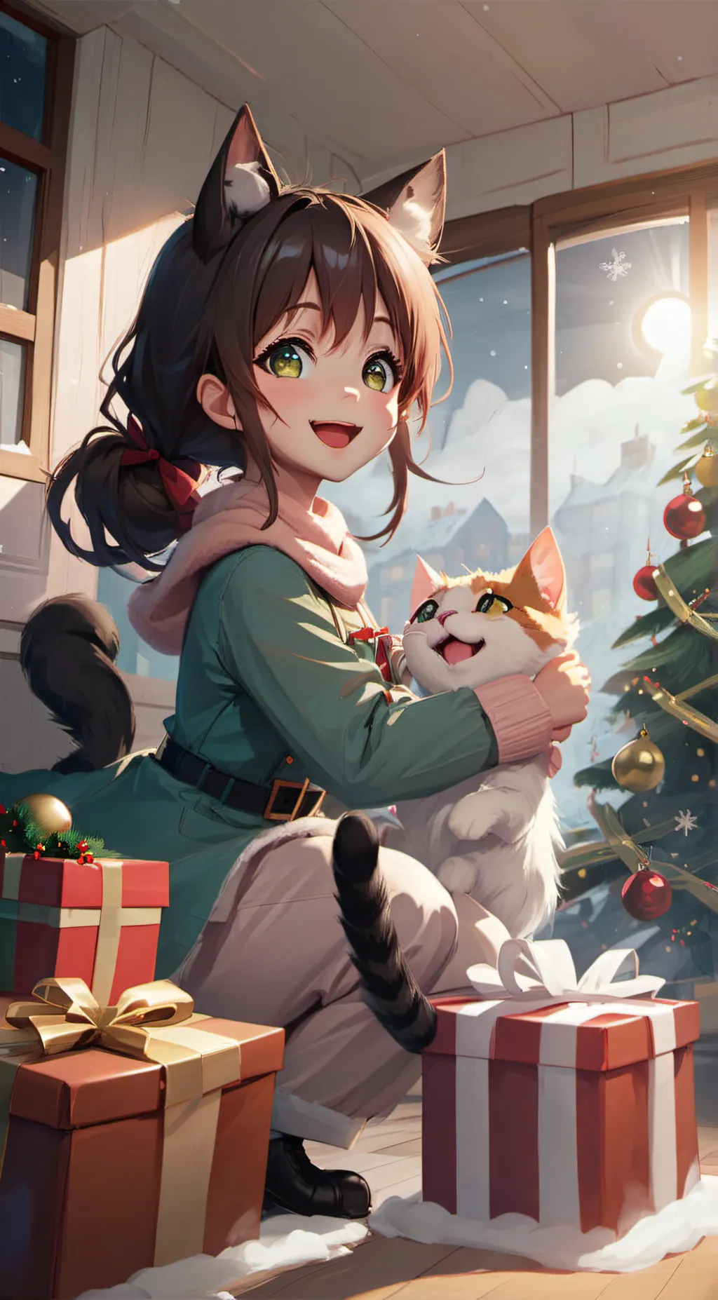 ai character: Christmas cat girl background