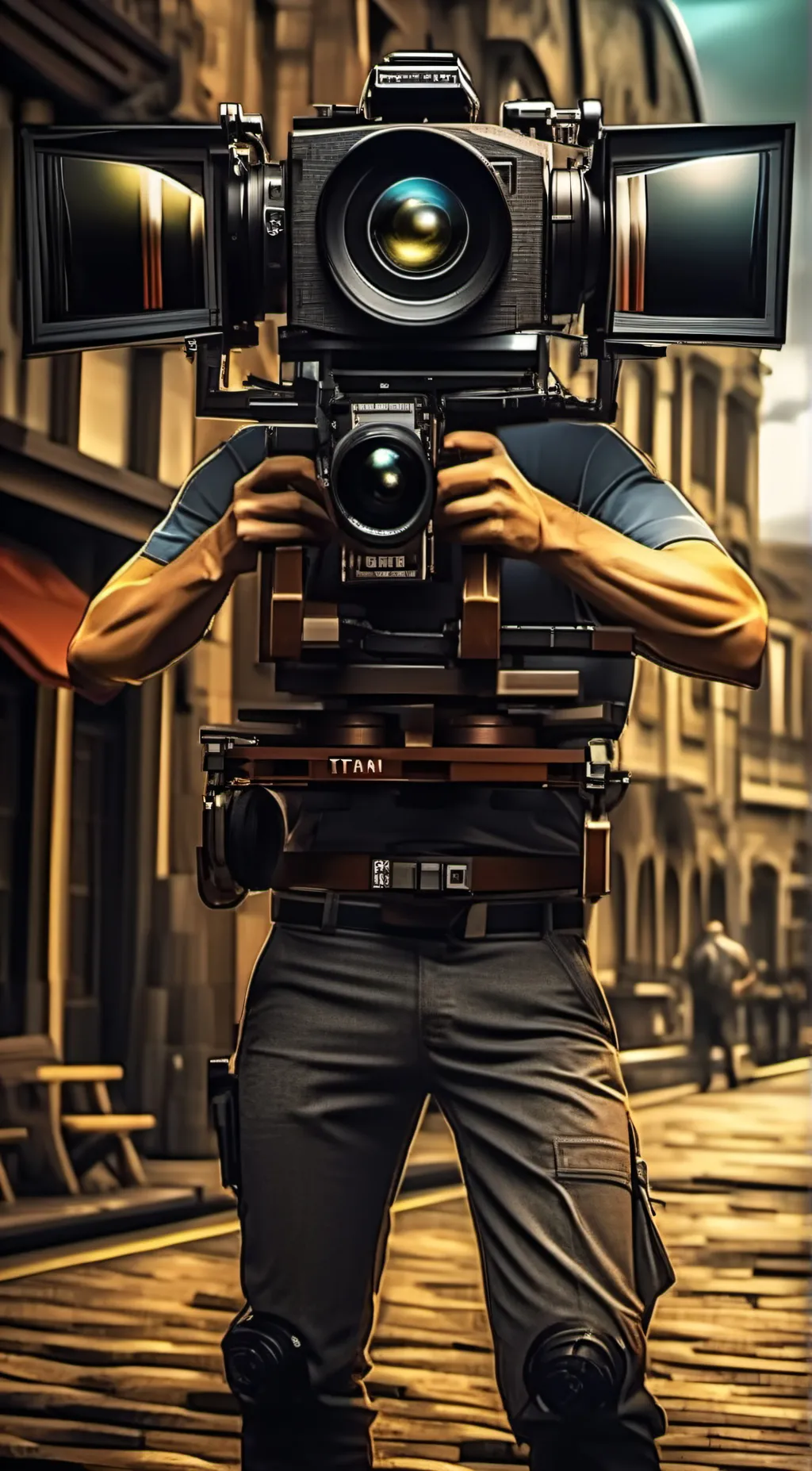 ai character: Titan cameraman background