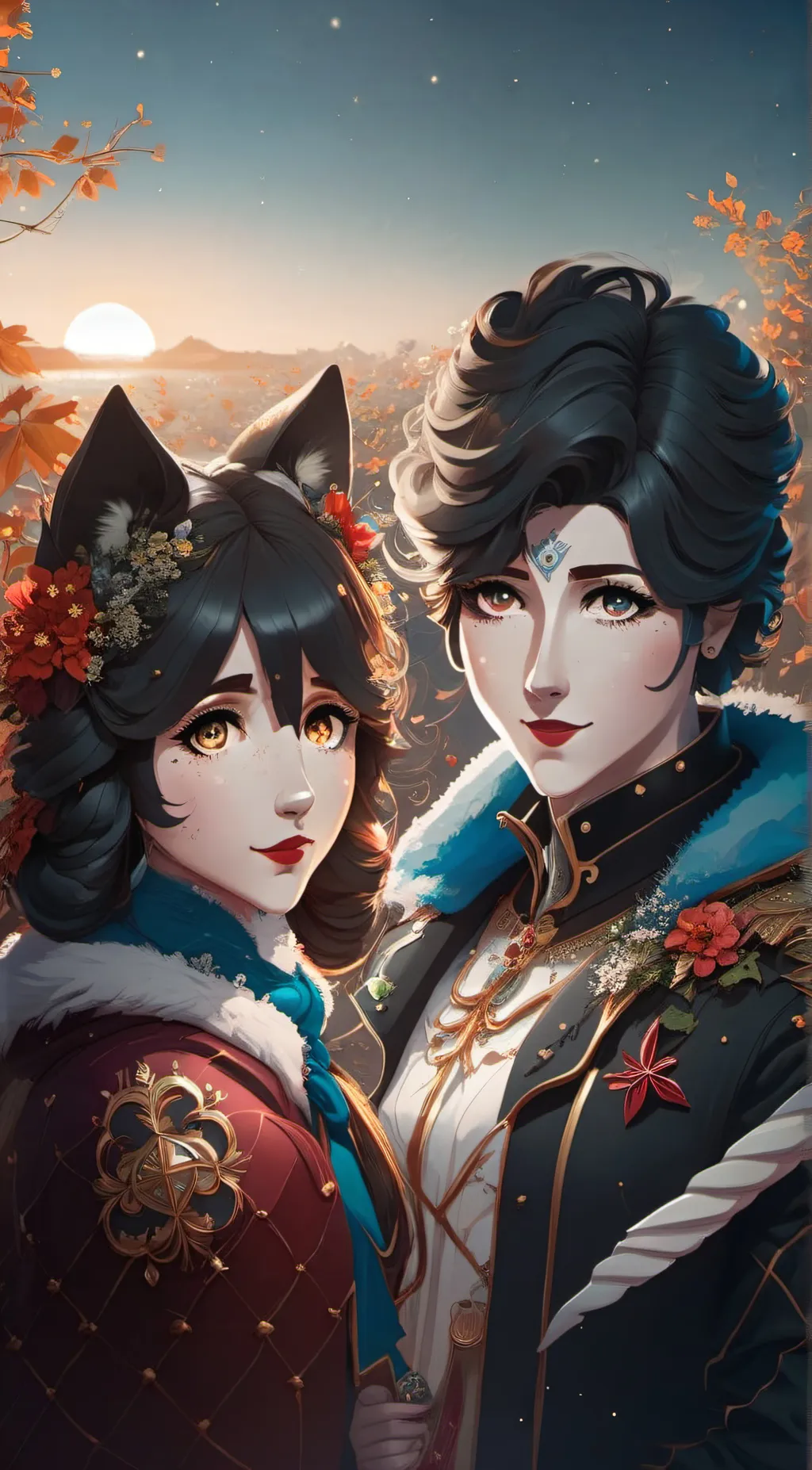 ai character: mom and dad wolf  background