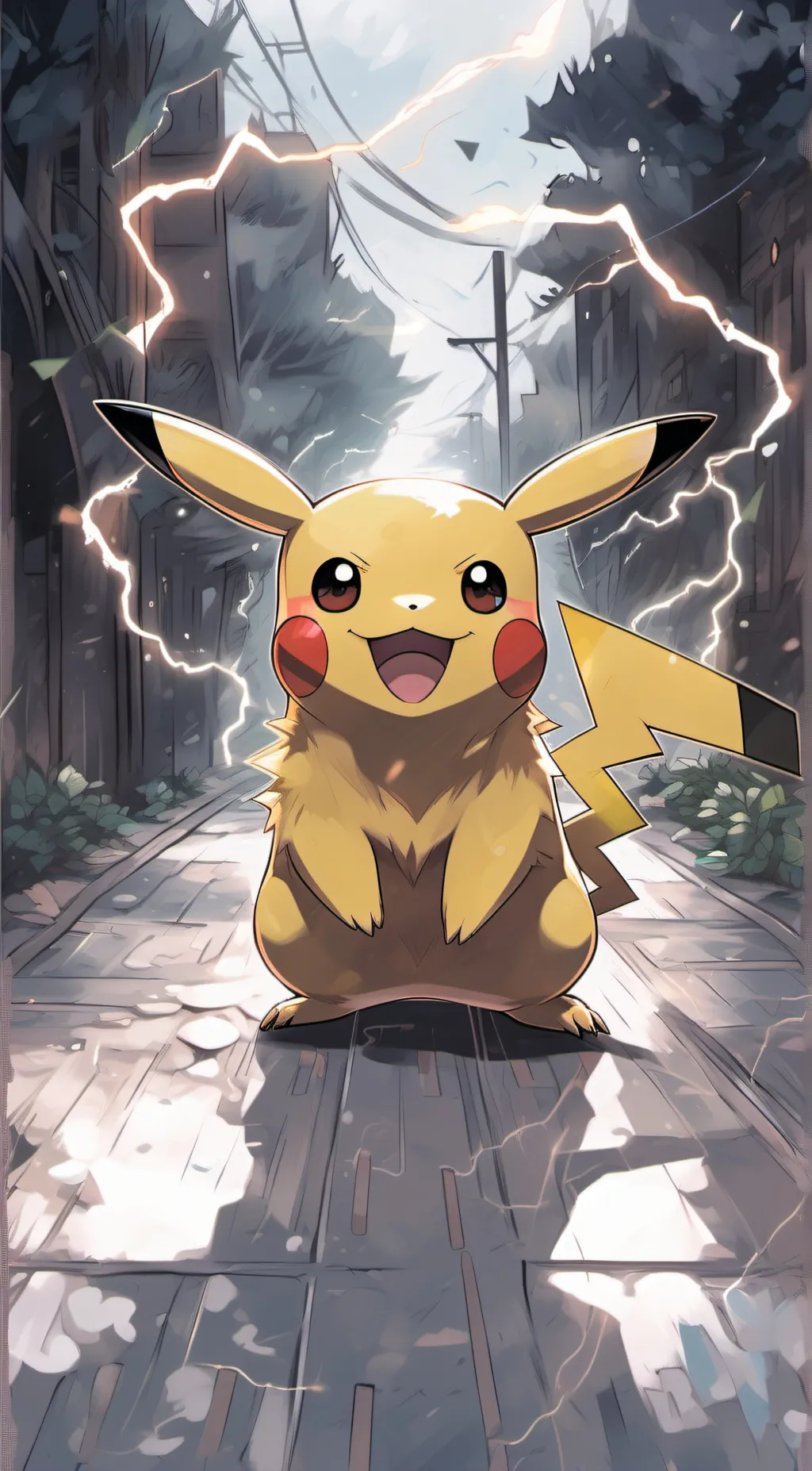 ai character: broken pikachu background