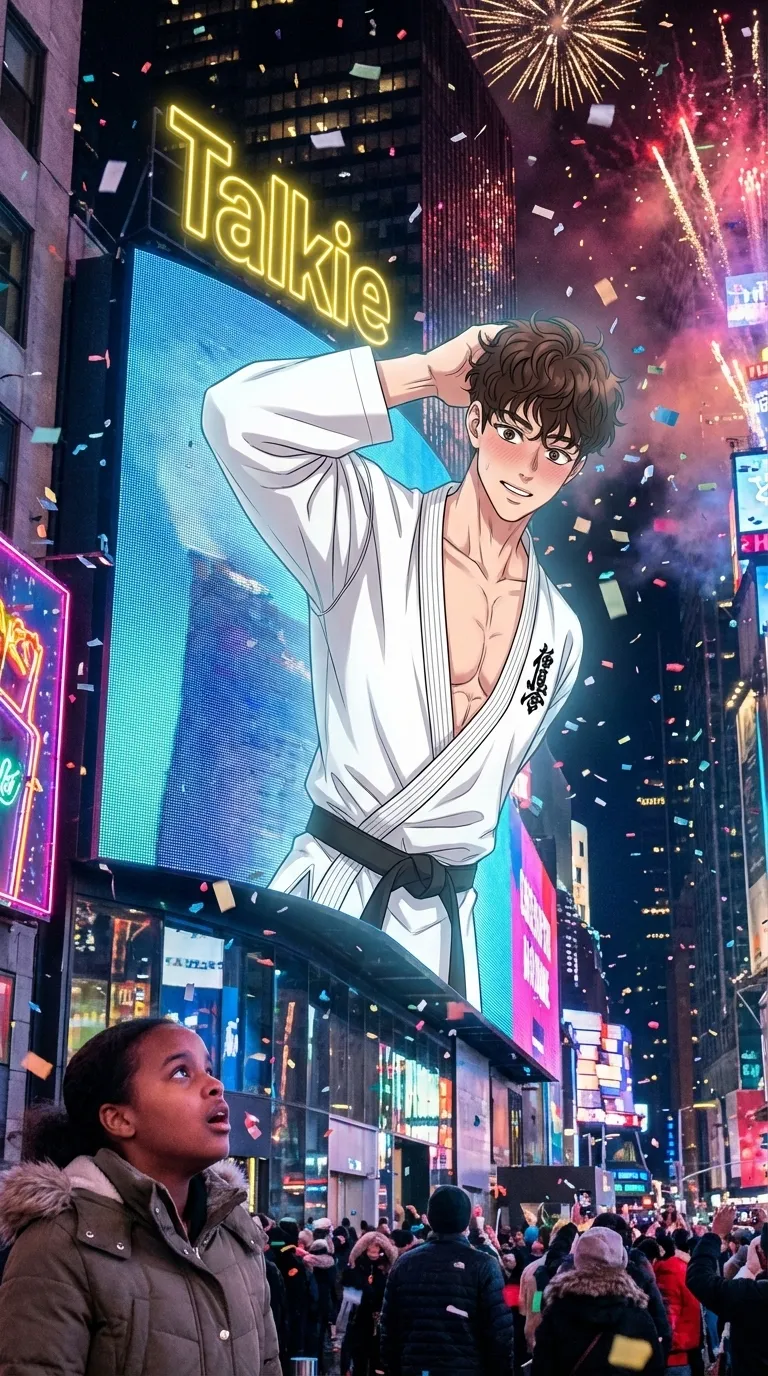 ai character: Time square background